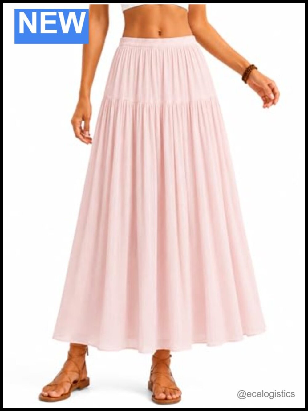 Women's Midi Skirt High Waisted Elastic Waist Layered Flowy A Line Lined
